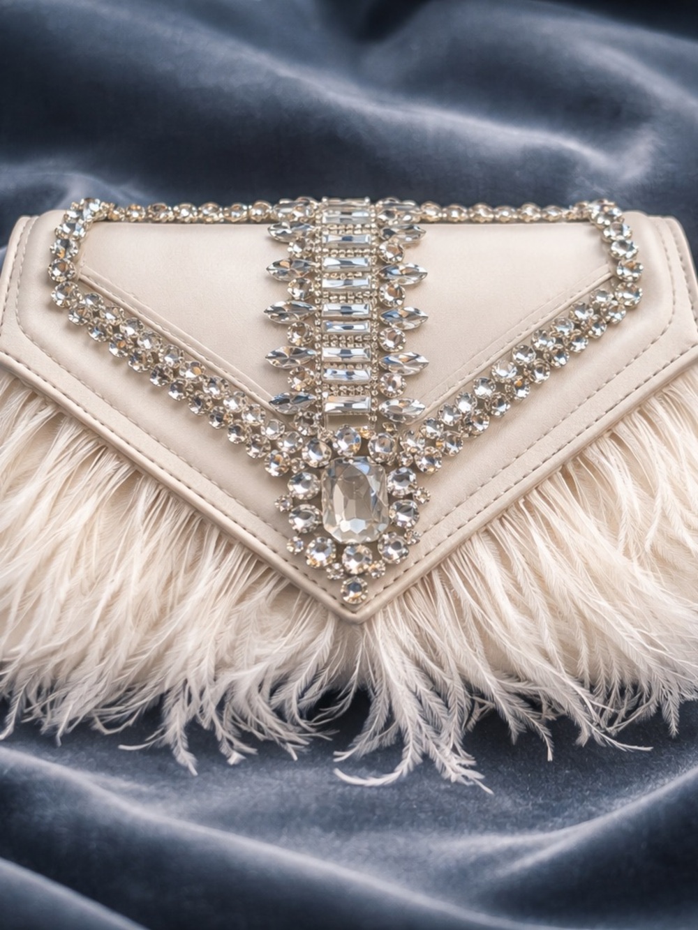 Aldo Embellished Feather Evening Clutch in Cream